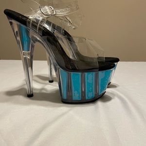 Pleaser Clear Blue Platform Sandel Heels